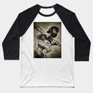 Grunge Caveman Carries Woman Baseball T-Shirt